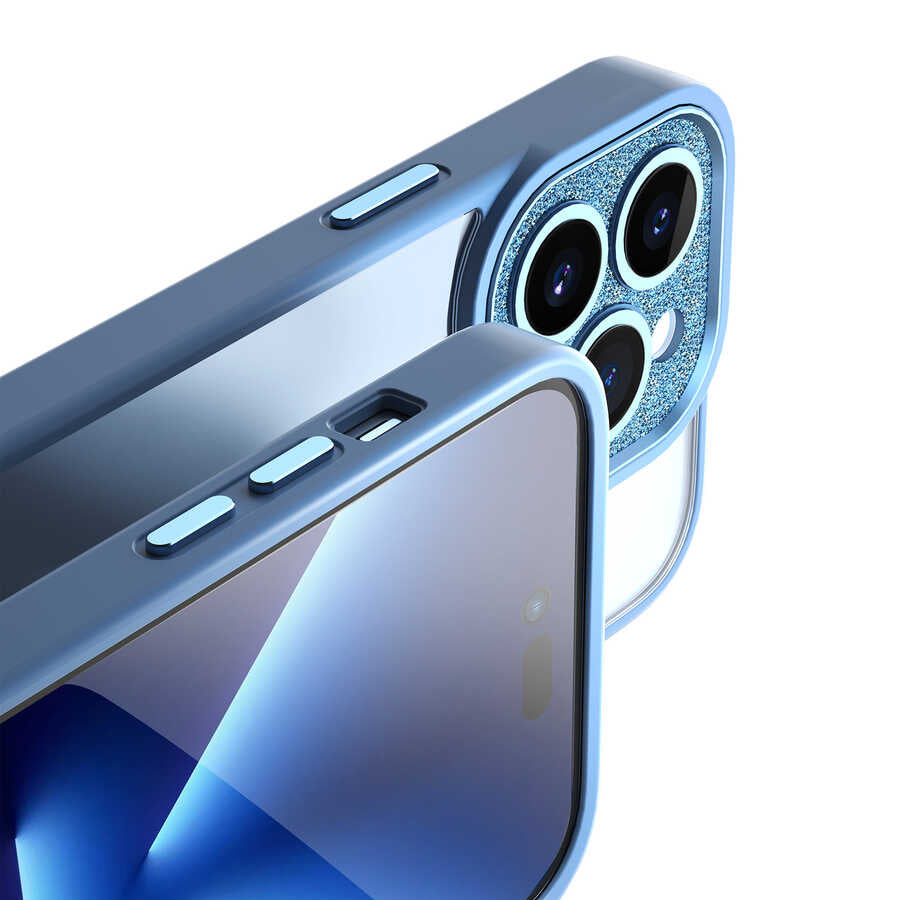 Apple iPhone 14 Pro Max Kılıf Wiwu GCC-105 Lens Korumalı Renkli Kenar Arkası Şeffaf Multicolor Kapak