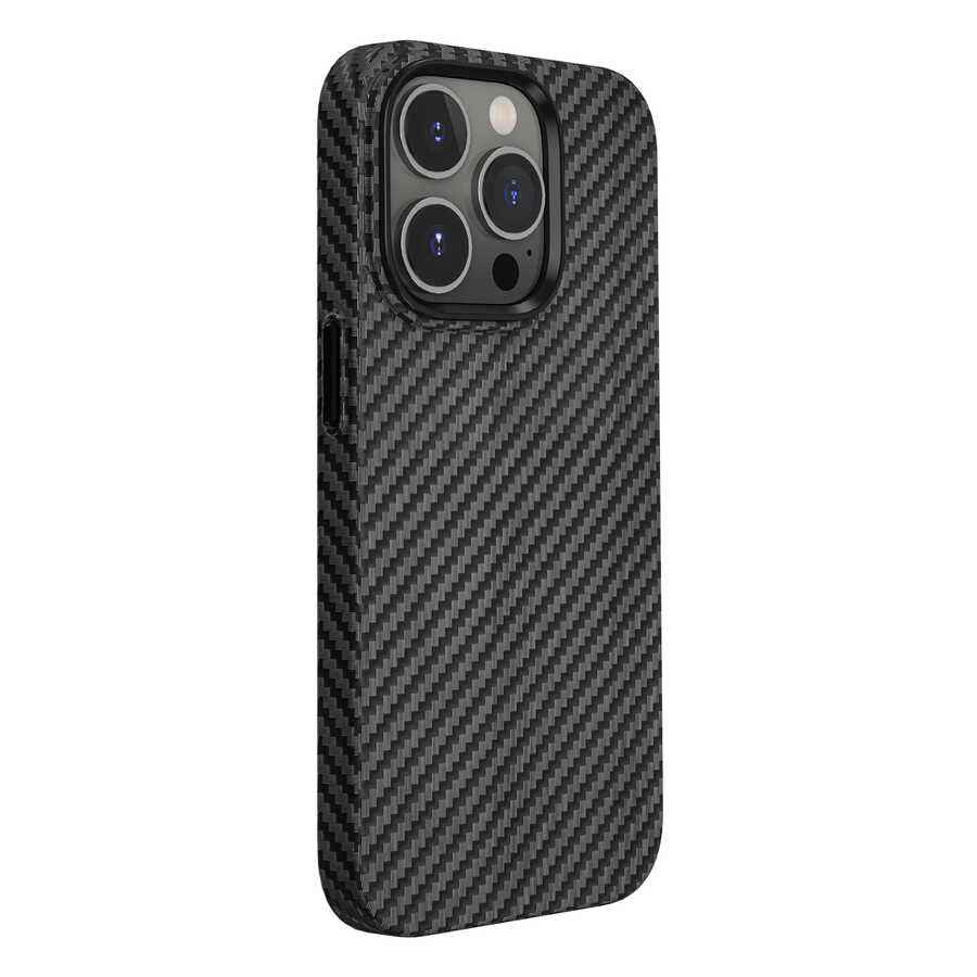 Apple iPhone 14 Pro Max Kılıf Wiwu Karbon Fiber Görünümlü M-safe Wireless Şarj Özellikli Kabon Kapak