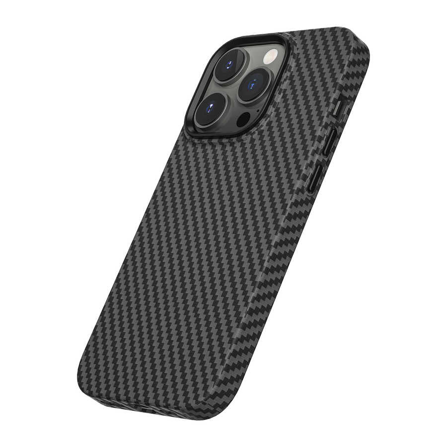 Apple iPhone 14 Pro Max Kılıf Wiwu Karbon Fiber Görünümlü M-safe Wireless Şarj Özellikli Kabon Kapak
