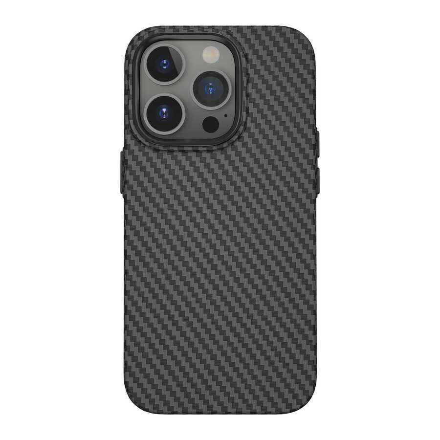 Apple iPhone 14 Pro Max Kılıf Wiwu Karbon Fiber Görünümlü M-safe Wireless Şarj Özellikli Kabon Kapak
