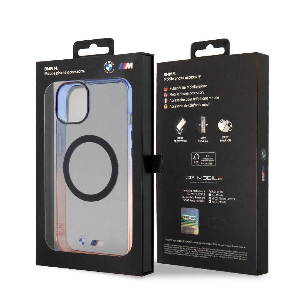 Apple iPhone 15 Kılıf BMW M-safe Şarj Özellikli Transparan Renkli Çerçeveli Orjinal Lisanslı Kapak