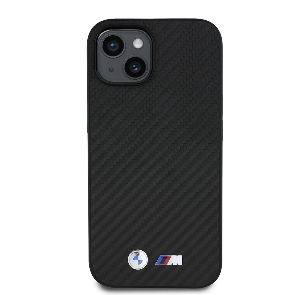 Apple iPhone 15 Kılıf BMW Orjinal Lisanslı Karbon Fiber Tasarımlı ve Metal Logolu PU Deri Kapak