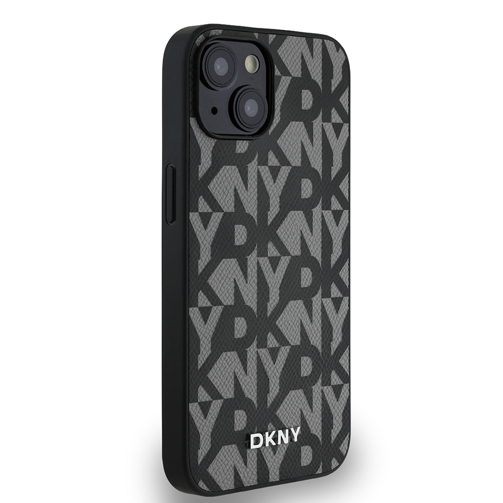 Apple iPhone 15 Kılıf DKNY Orjinal Lisanslı M-safe Şarj Özellikli 3D Yazılı Grid Pattern Kapak