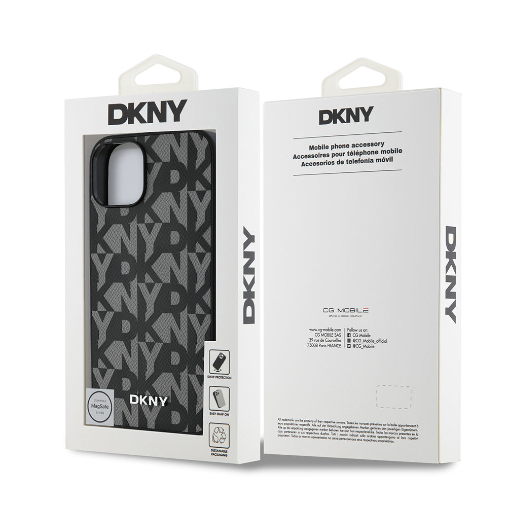 Apple iPhone 15 Kılıf DKNY Orjinal Lisanslı M-safe Şarj Özellikli 3D Yazılı Grid Pattern Kapak
