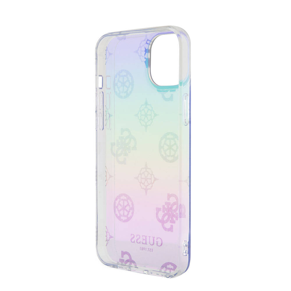Apple iPhone 15 Kılıf Guess Orjinal Lisanslı Desenli Yazı Logolu Askı İpli Holografik Glitter Peony Kapak