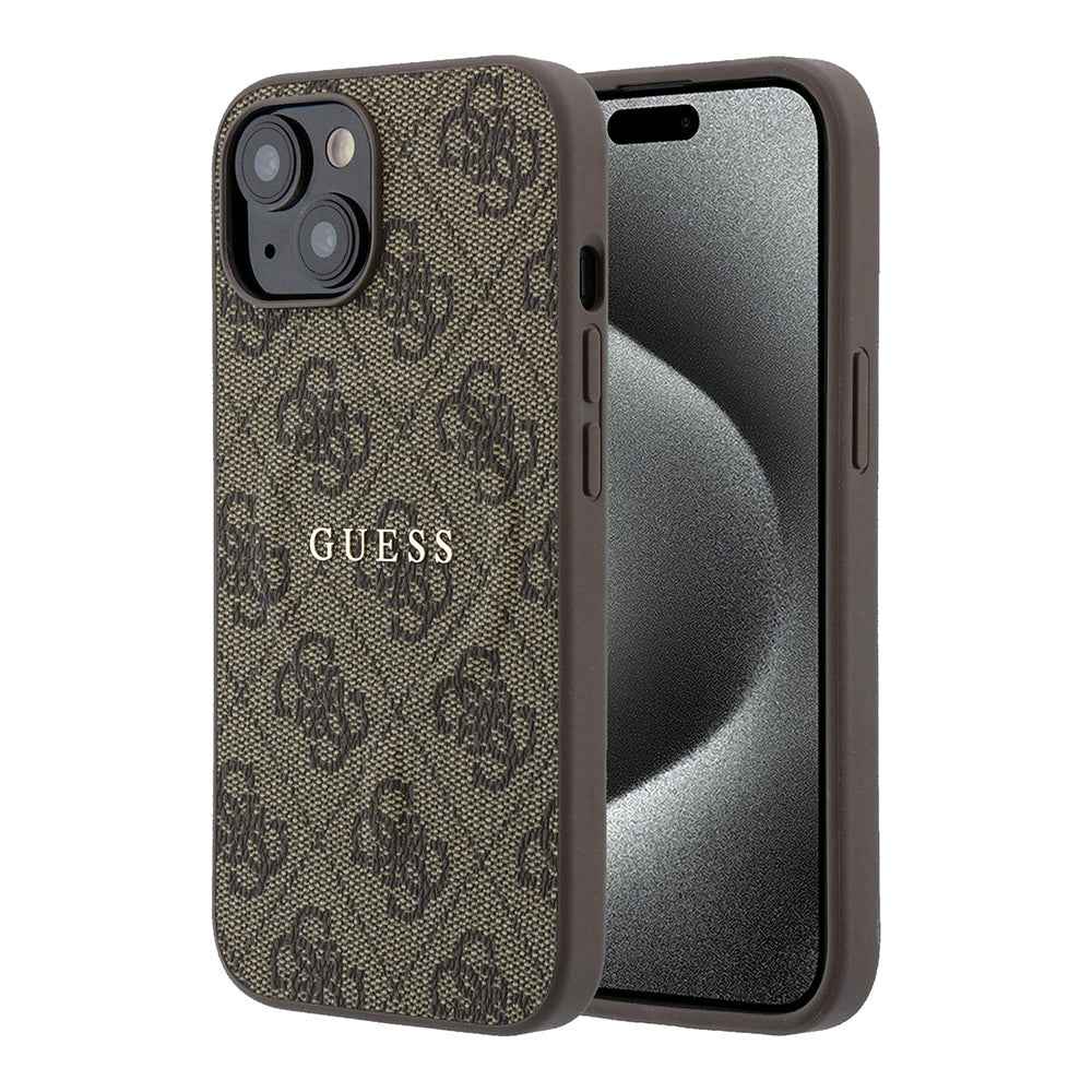 Apple iPhone 15 Kılıf Guess Orjinal Lisanslı M-safe Kabartmalı 4G Desenli Yazı Logolu Kapak