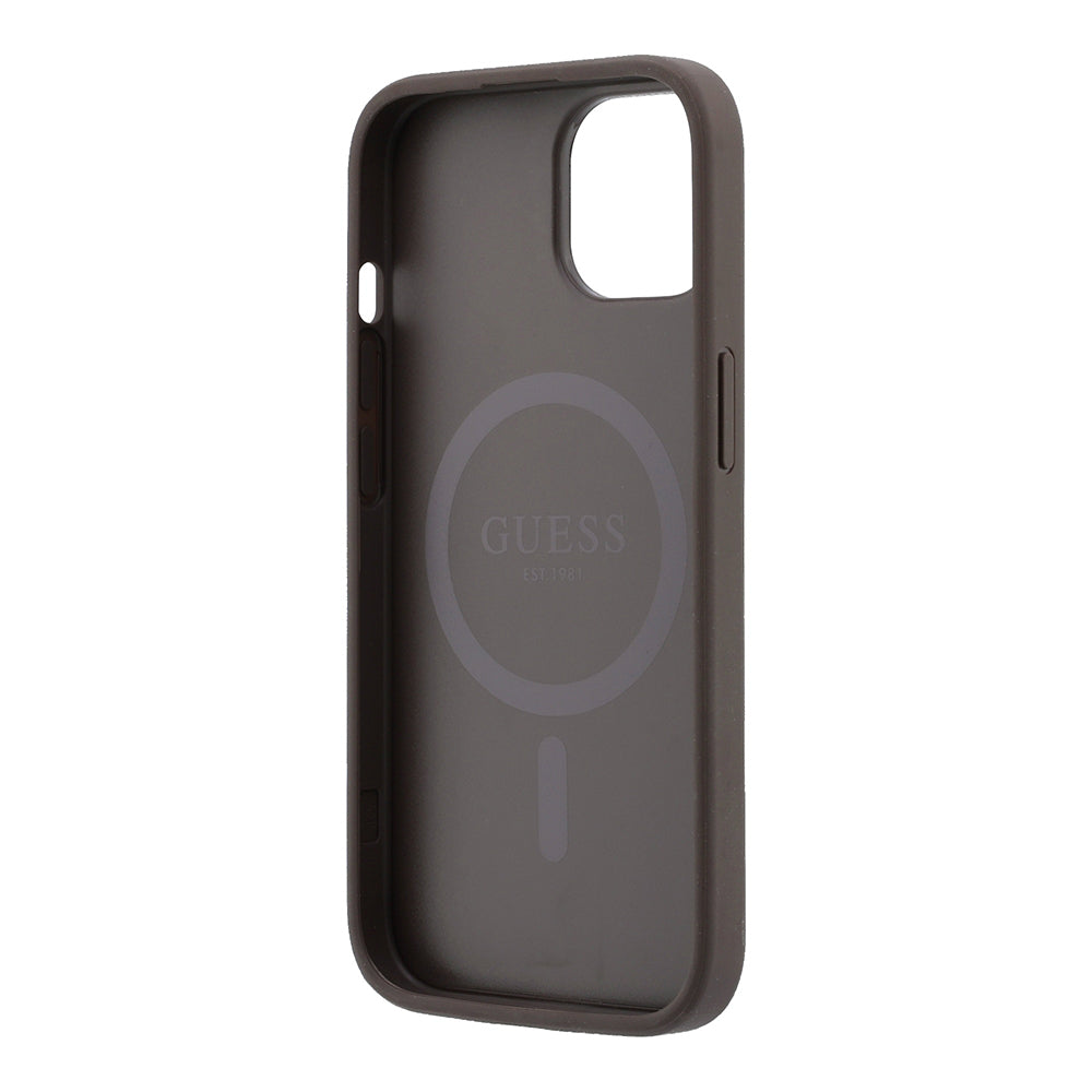 Apple iPhone 15 Kılıf Guess Orjinal Lisanslı M-safe Kabartmalı 4G Desenli Yazı Logolu Kapak