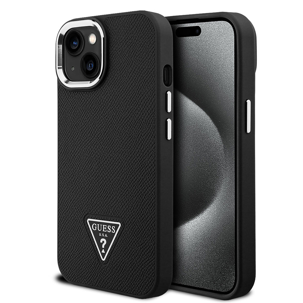 Apple iPhone 15 Kılıf Guess Orjinal Lisanslı M-safe Şarj Özellikli Grained Triangle Kapak