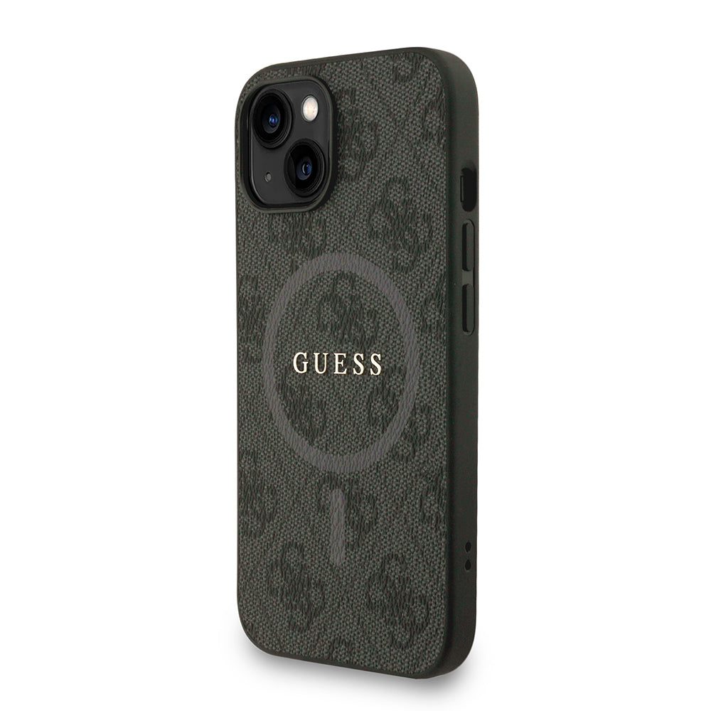 Apple iPhone 15 Kılıf Guess Orjinal Lisanslı M-safe Şarj Özellikli PU Deri Bilek Askı İpli Yazı Logolu Kapak