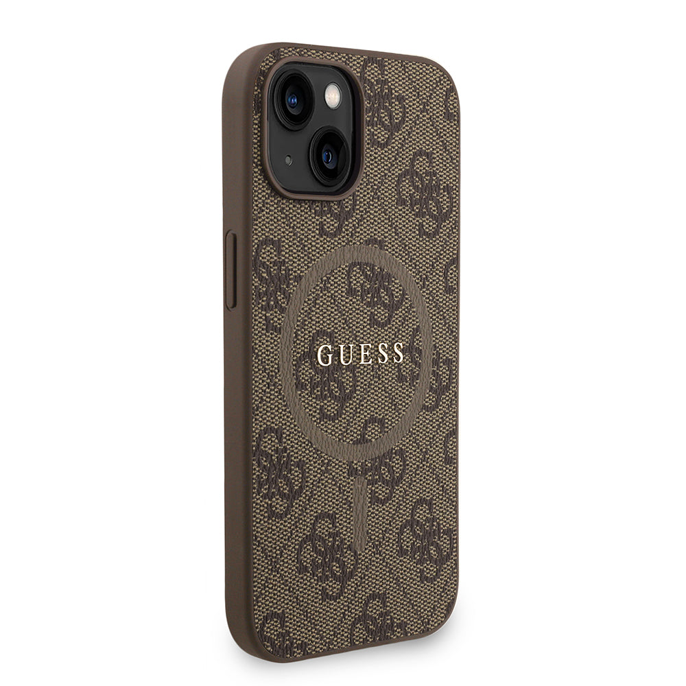 Apple iPhone 15 Kılıf Guess Orjinal Lisanslı M-safe Şarj Özellikli PU Deri Bilek Askı İpli Yazı Logolu Kapak