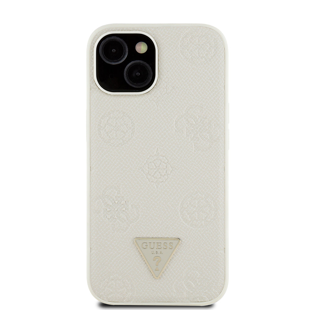 Apple iPhone 15 Kılıf Guess Orjinal Lisanslı M-safe Şarj Özellikli Sıcak Baskılı Üçgen Logolu PU Deri Peony Kapak
