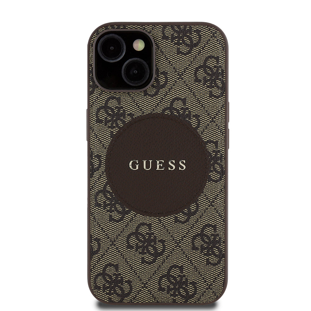 Apple iPhone 15 Kılıf Guess Orjinal Lisanslı M-safe Şarj Özellikli Yazı Logolu Circle Classic Kapak
