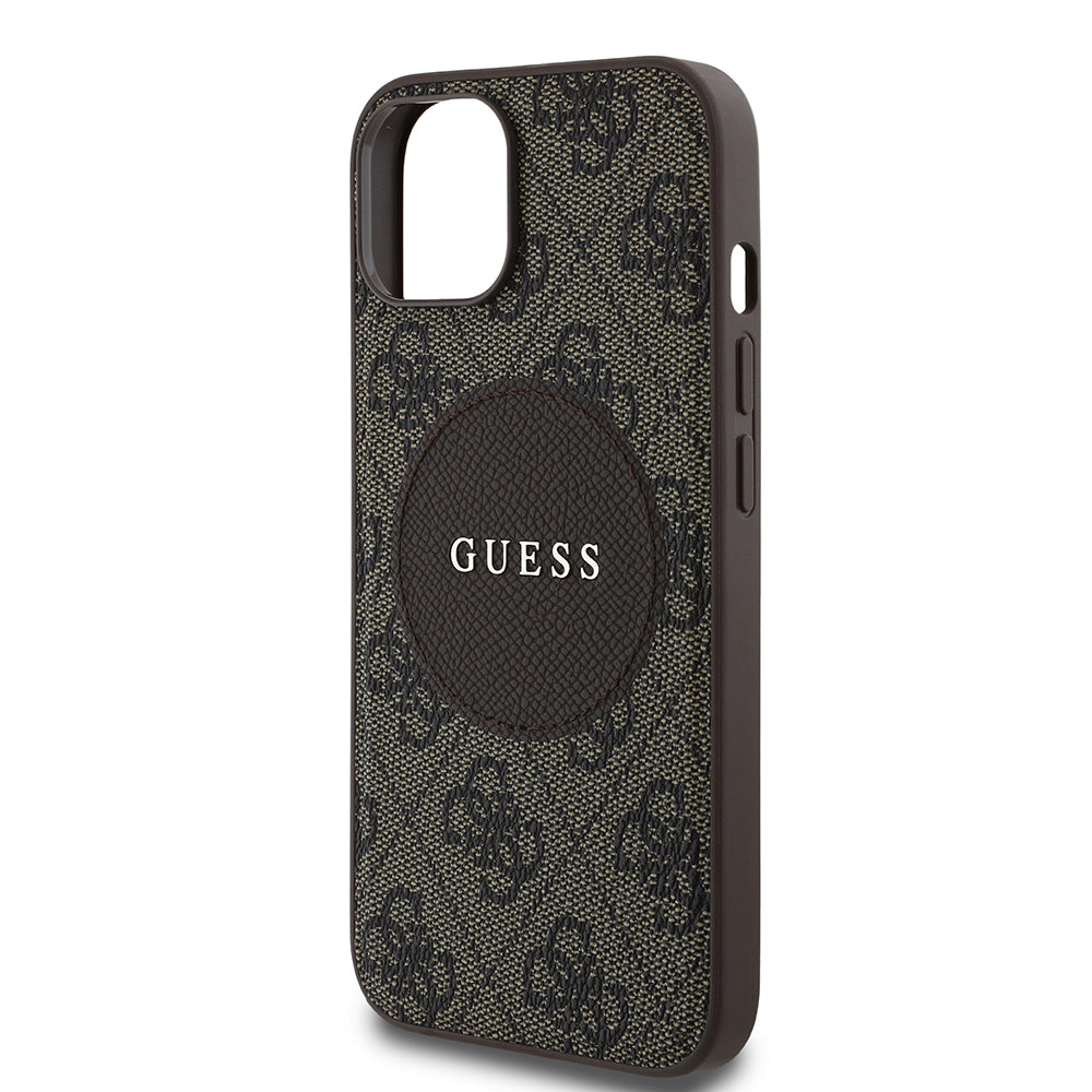 Apple iPhone 15 Kılıf Guess Orjinal Lisanslı M-safe Şarj Özellikli Yazı Logolu Circle Classic Kapak