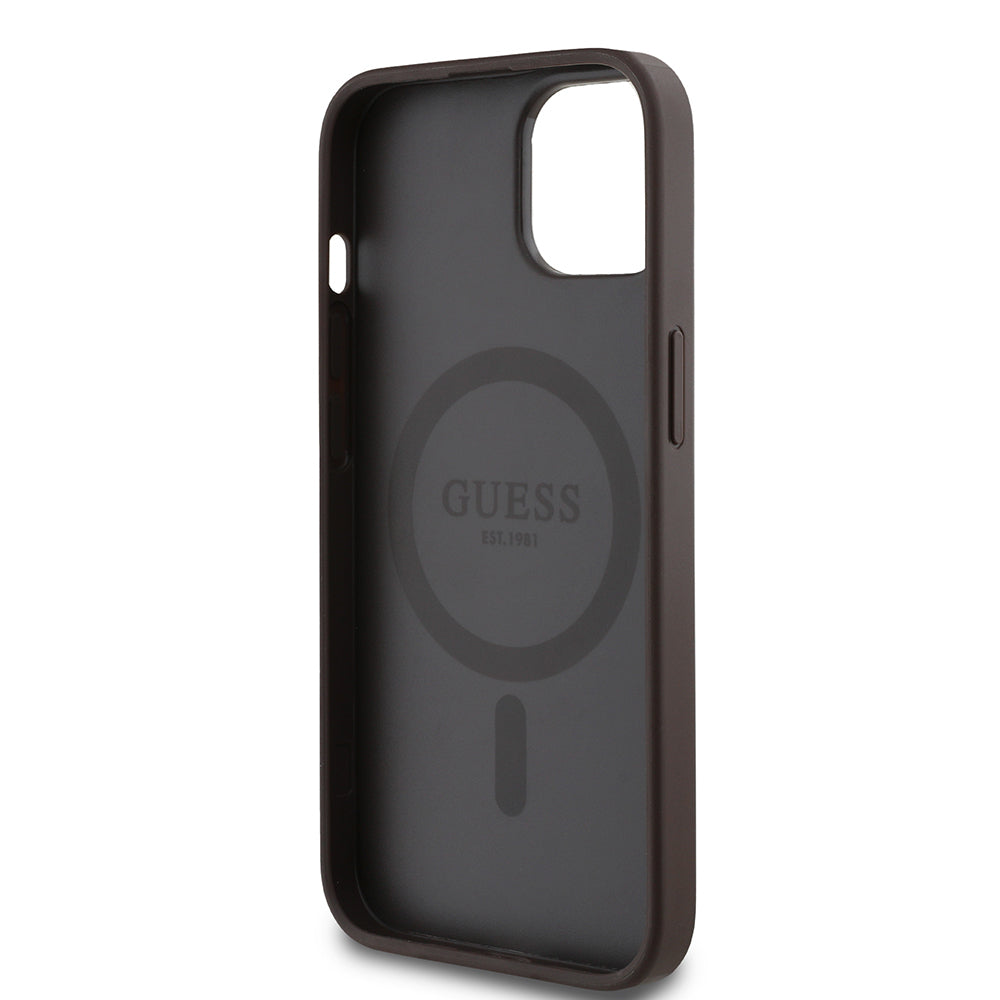 Apple iPhone 15 Kılıf Guess Orjinal Lisanslı M-safe Şarj Özellikli Yazı Logolu Circle Classic Kapak