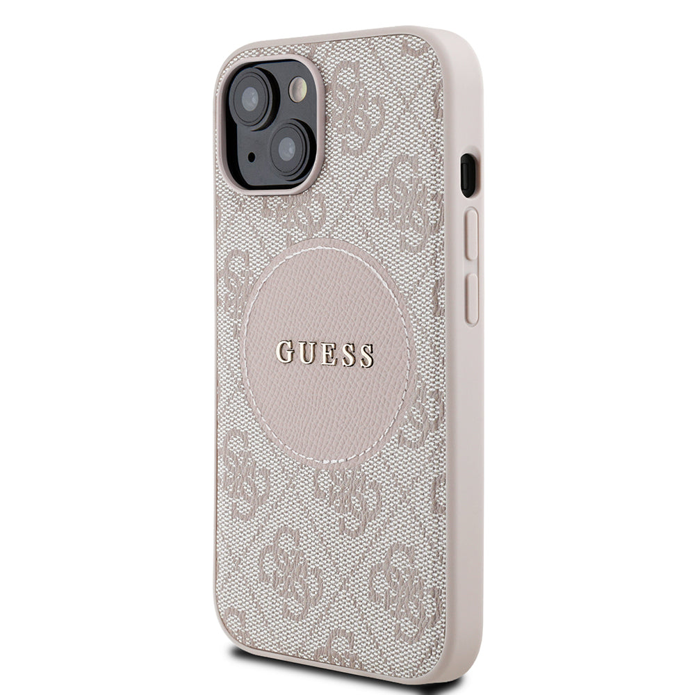Apple iPhone 15 Kılıf Guess Orjinal Lisanslı M-safe Şarj Özellikli Yazı Logolu Circle Classic Kapak