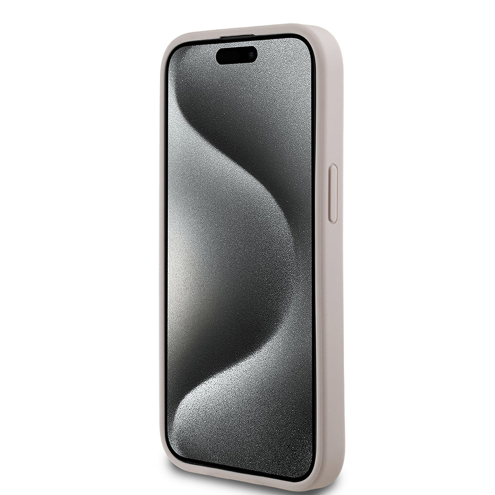 Apple iPhone 15 Kılıf Guess Orjinal Lisanslı M-safe Şarj Özellikli Yazı Logolu Circle Classic Kapak