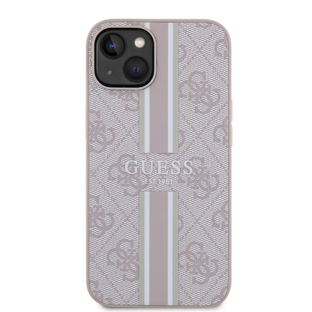Apple iPhone 15 Kılıf Guess Orjinal Lisanslı M-safe Şarj Özellikli 4G Şerit Tasarımlı Printed Kapak