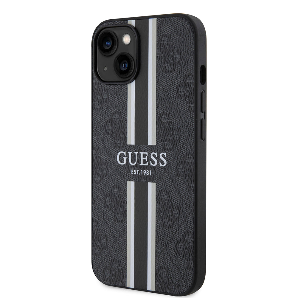 Apple iPhone 15 Kılıf Guess Orjinal Lisanslı M-safe Şarj Özellikli 4G Şerit Tasarımlı Printed Kapak
