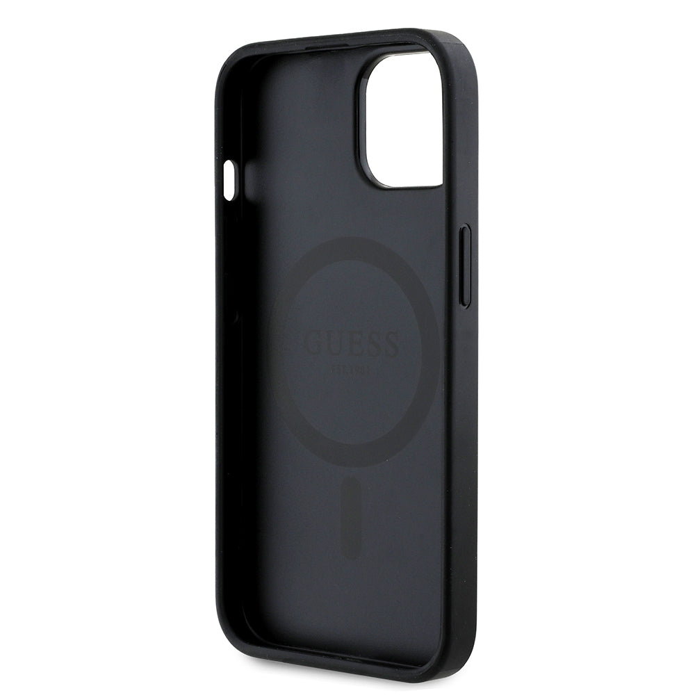 Apple iPhone 15 Kılıf Guess Orjinal Lisanslı M-safe Şarj Özellikli Gül Baskılı 4G Desenli Yazı Logolu Kapak