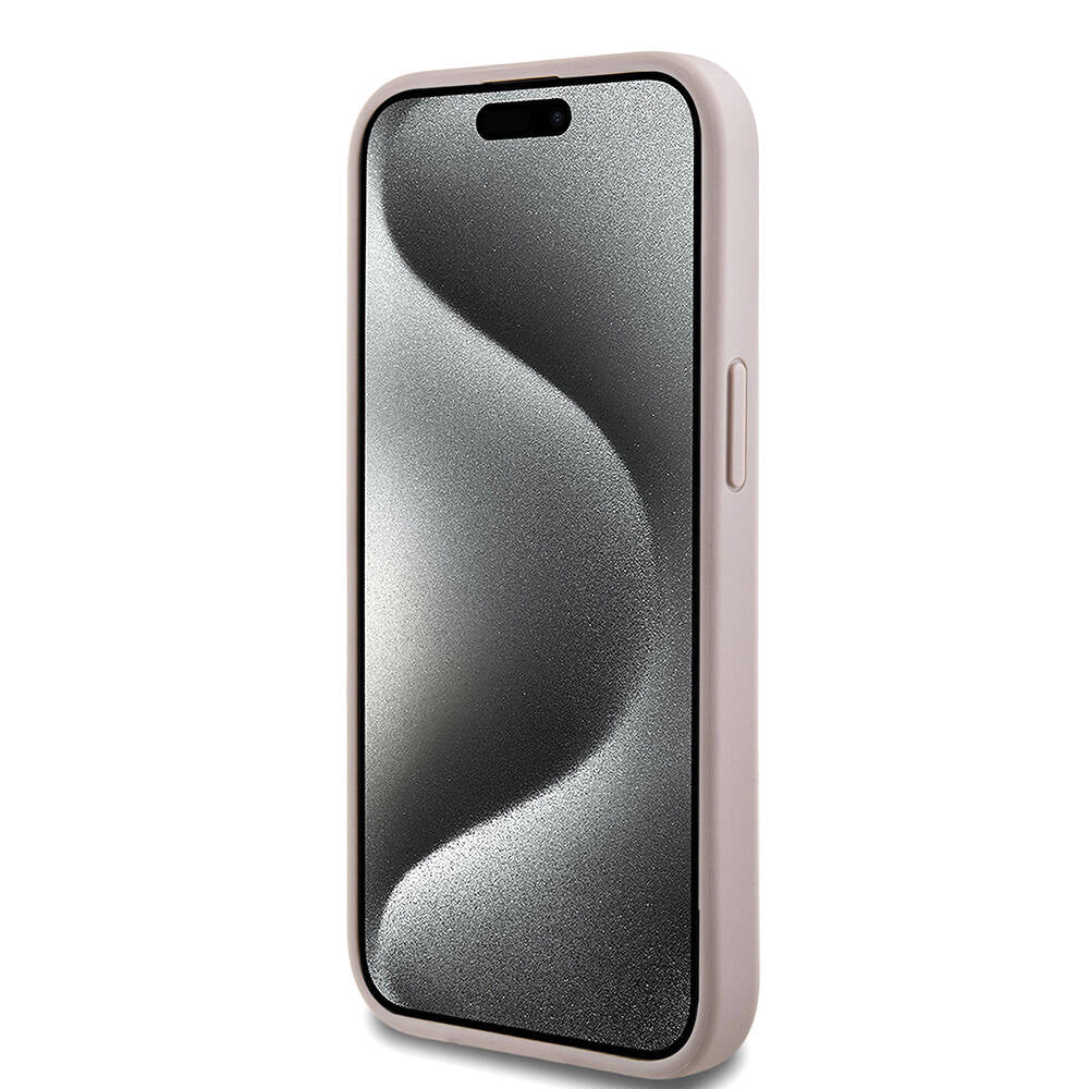 Apple iPhone 15 Kılıf Guess Orjinal Lisanslı M-safe Şarj Özellikli PU Halkalı 4G Desenli Yazı Logolu Kapak