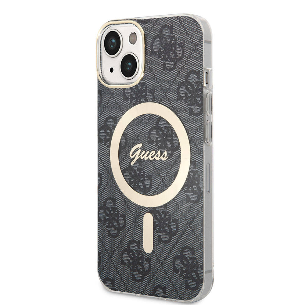 Apple iPhone 15 Kılıf Guess Orjinal Lisanslı M-safe Şarj Özellikli Yazı Logolu 4G Desenli Kapak