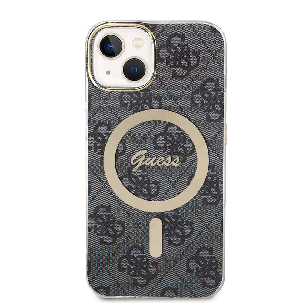 Apple iPhone 15 Kılıf Guess Orjinal Lisanslı M-safe Şarj Özellikli Yazı Logolu 4G Desenli Kapak