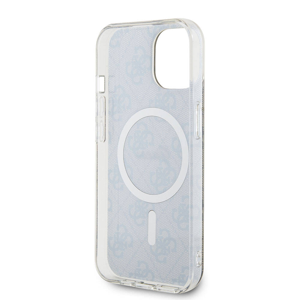 Apple iPhone 15 Kılıf Guess Orjinal Lisanslı M-safe Şarj Özellikli Yazı Logolu 4G Desenli Kapak