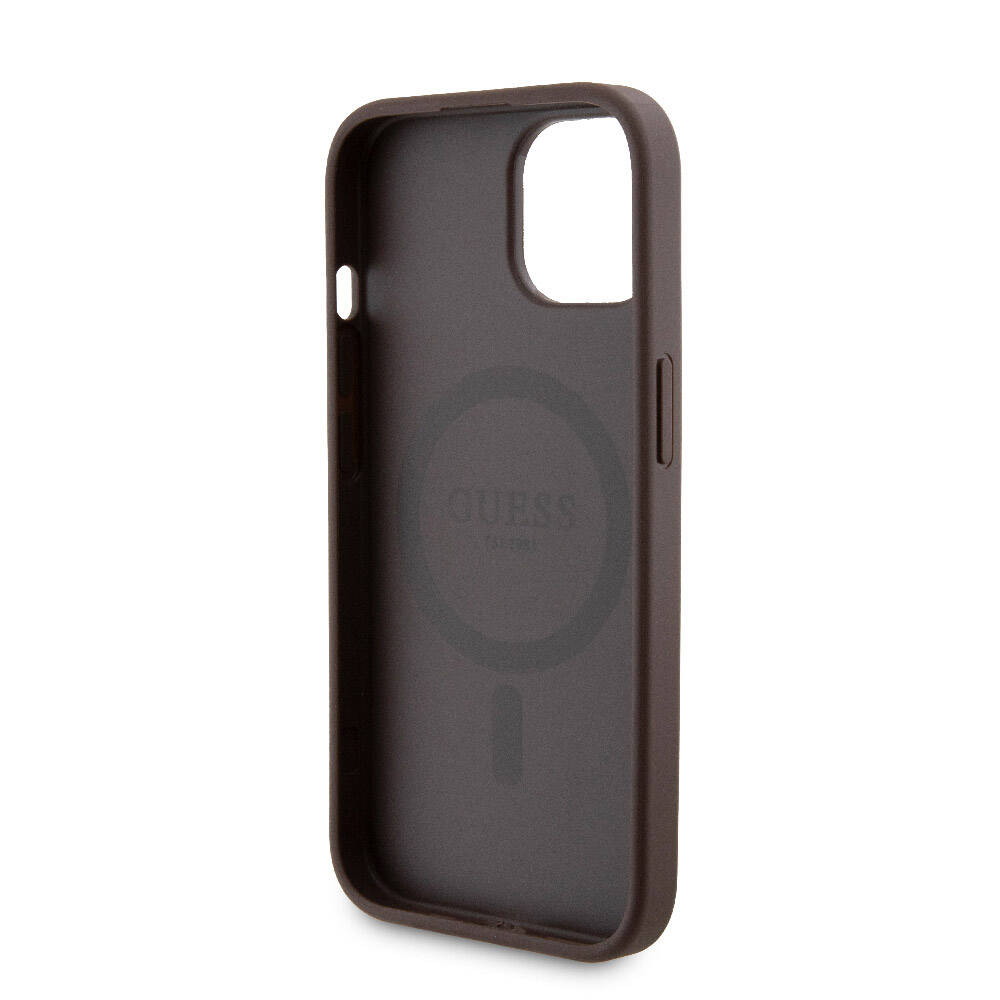 Apple iPhone 15 Kılıf Guess Orjinal Lisanslı M-safe Şarj Özellikli Yazı Logolu 4G Desenli Kapak + Powerbank 5000mAh 2in1 Set