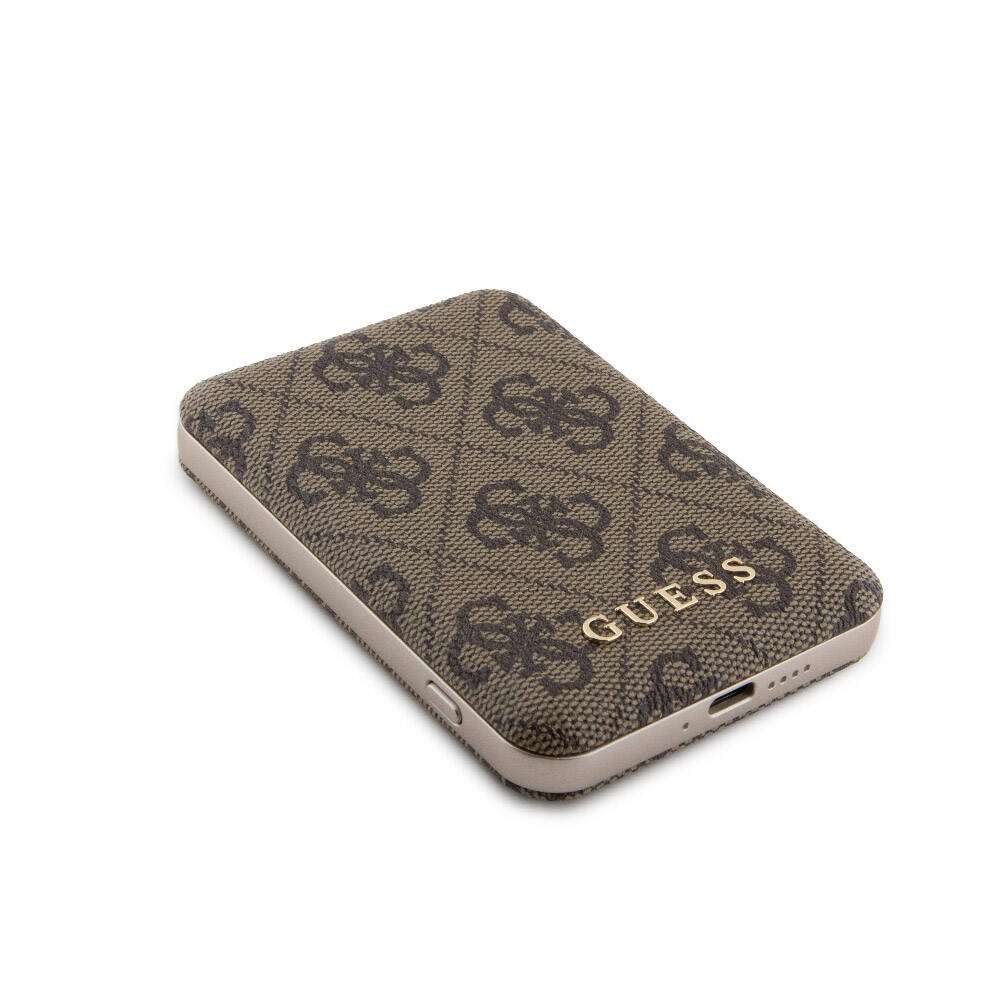 Apple iPhone 15 Kılıf Guess Orjinal Lisanslı M-safe Şarj Özellikli Yazı Logolu 4G Desenli Kapak + Powerbank 5000mAh 2in1 Set