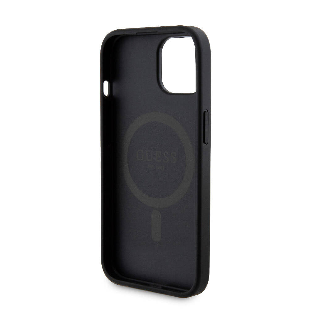 Apple iPhone 15 Kılıf Guess Orjinal Lisanslı M-safe Şarj Özellikli Yazı Logolu 4G Desenli Kapak + Powerbank 5000mAh 2in1 Set