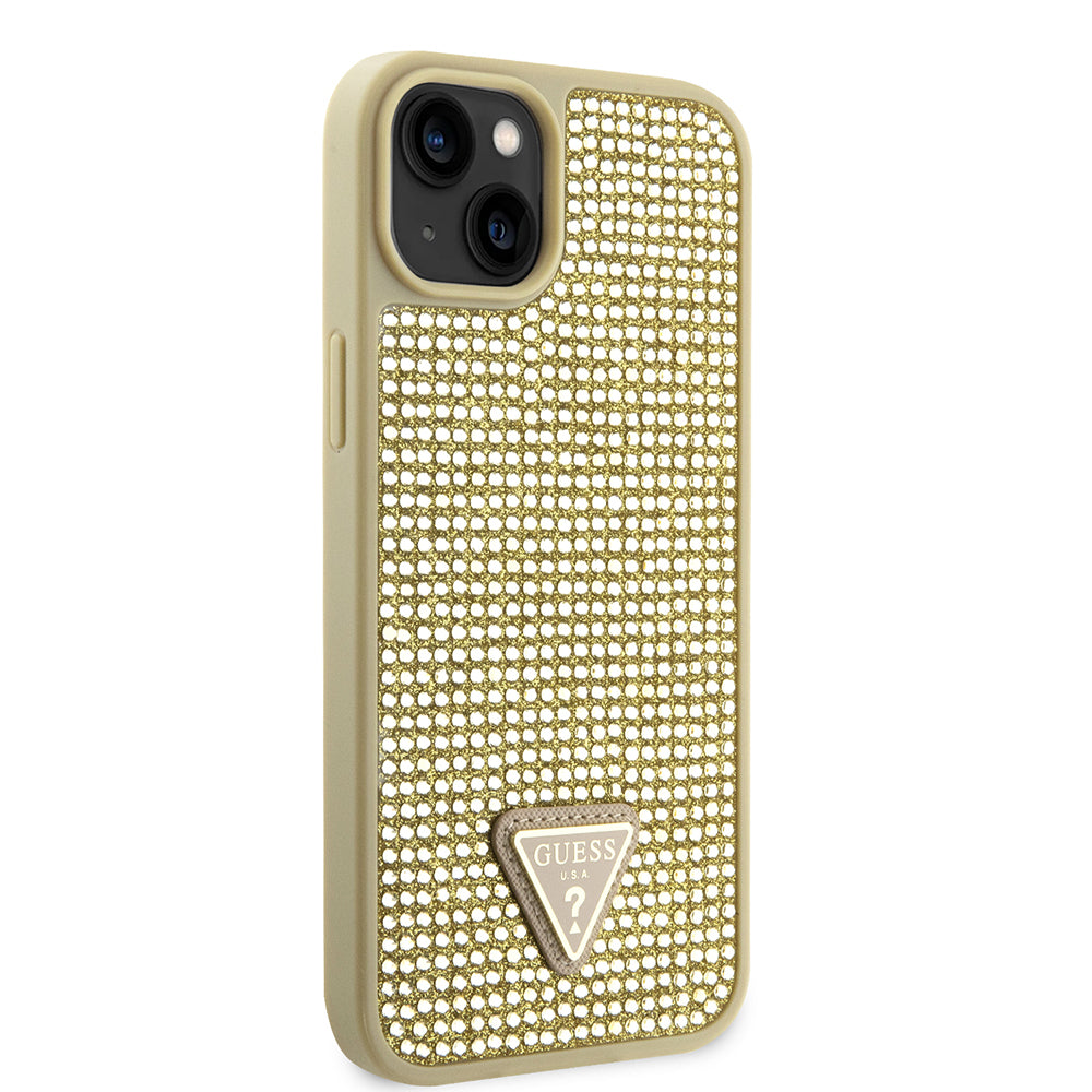 Apple iPhone 15 Kılıf Guess Orjinal Lisanslı Taşlı Arka Yüzey Üçgen Logolu Kapak