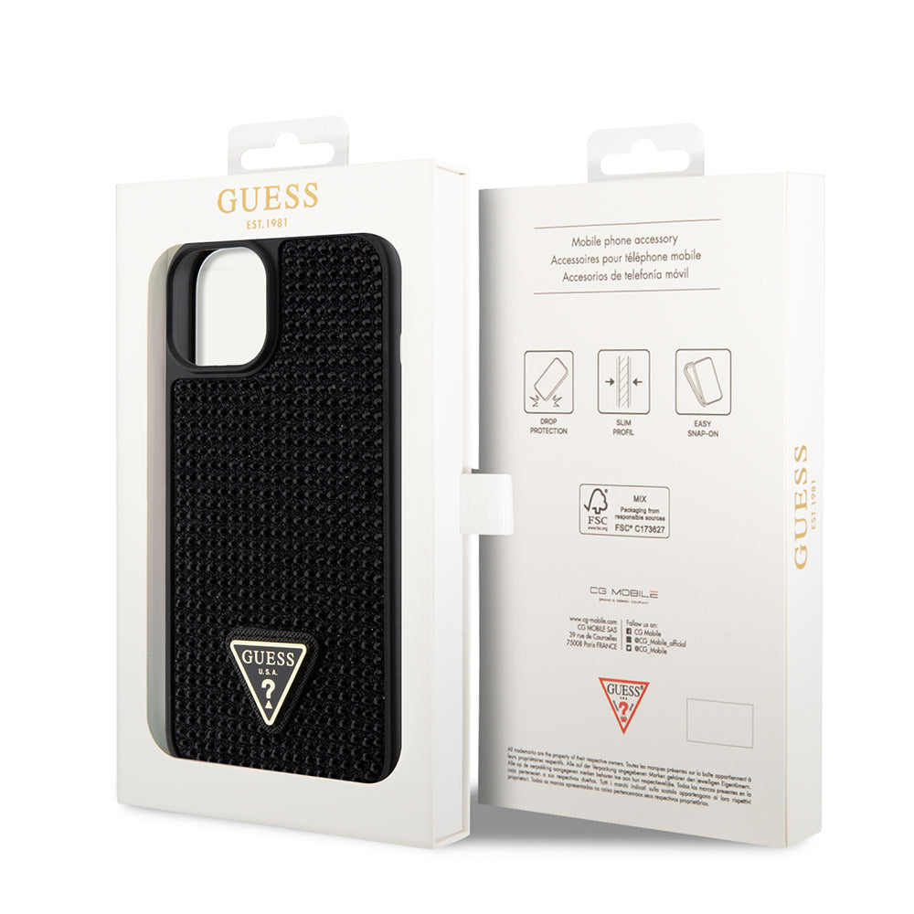 Apple iPhone 15 Kılıf Guess Orjinal Lisanslı Taşlı Arka Yüzey Üçgen Logolu Kapak
