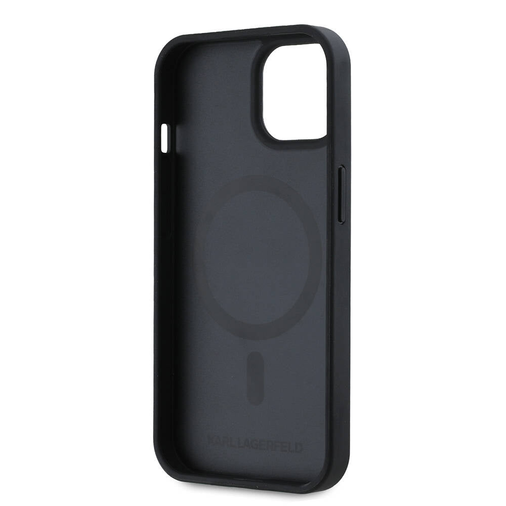 Apple iPhone 15 Kılıf Karl Lagerfeld Orjinal Lisanslı M-safe Şarj Özellikli KL Yazılı Hot Stamp Kapak