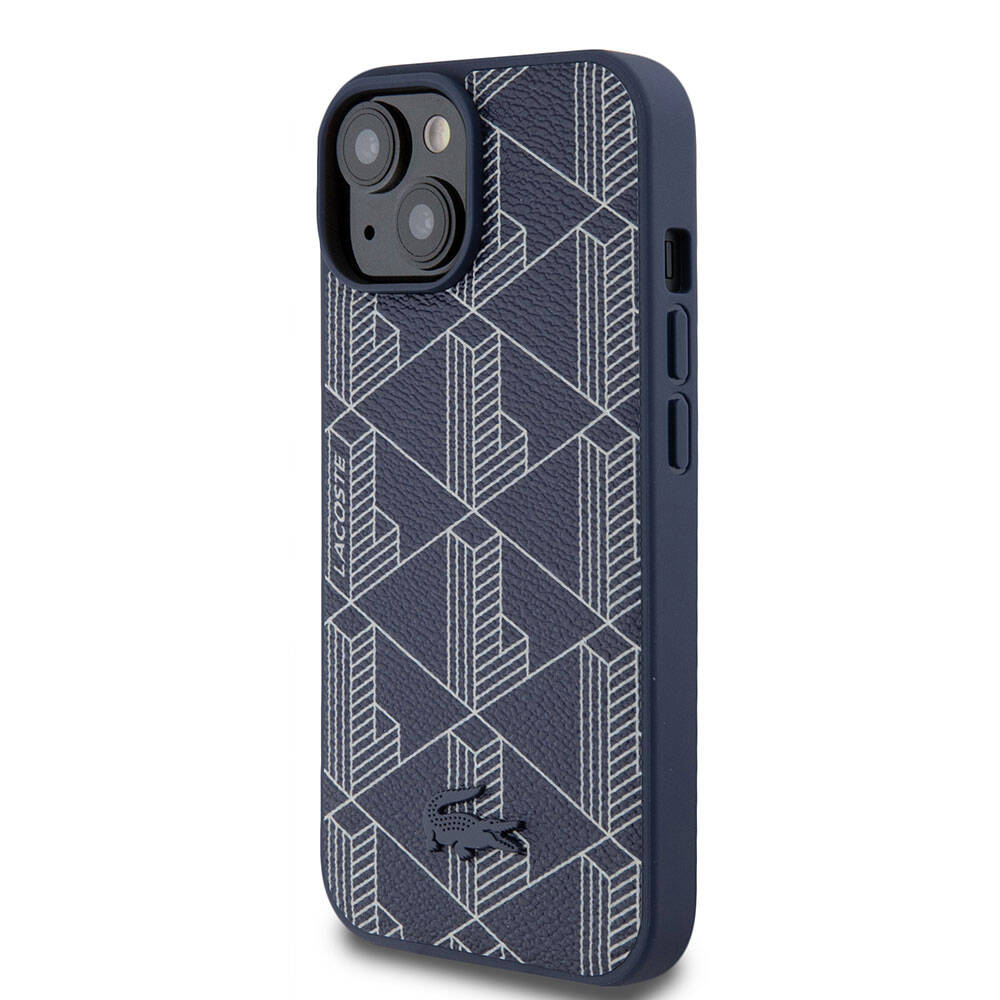 Apple iPhone 15 Kılıf Lacoste Orjinal Lisanslı M-safe Şarj Özellikli PU Deri Görünümlü Karışık Monogram Desenli Kapak