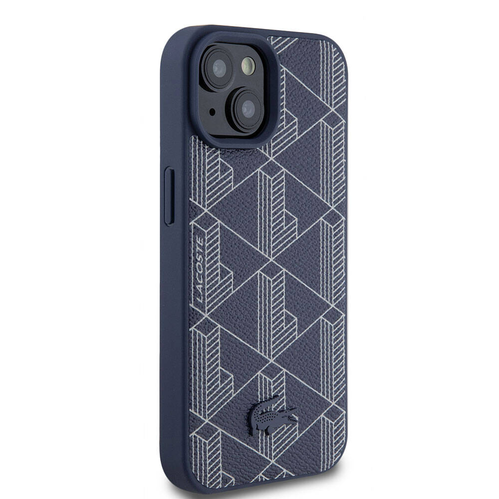 Apple iPhone 15 Kılıf Lacoste Orjinal Lisanslı M-safe Şarj Özellikli PU Deri Görünümlü Karışık Monogram Desenli Kapak