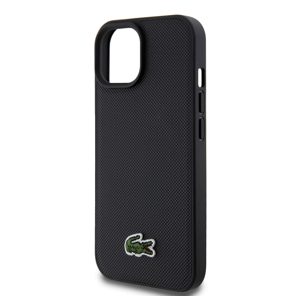 Apple iPhone 15 Kılıf Lacoste Orjinal Lisanslı PU Pike Desenli Arka Yüzey İkonik Timsah Dokuma Logolu Kapak + Type-C Kablo 1.5m