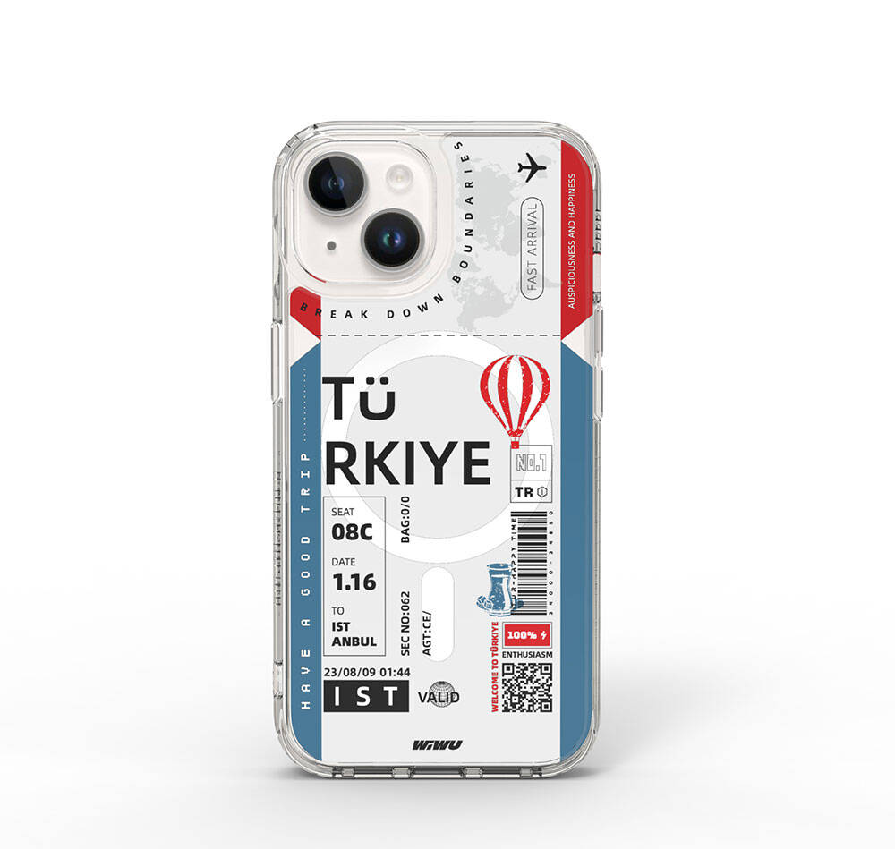 Apple iPhone 15 Kılıf M-safe Şarj Özellikli Bilet Desenli Wiwu Turkey B Serisi Kapak