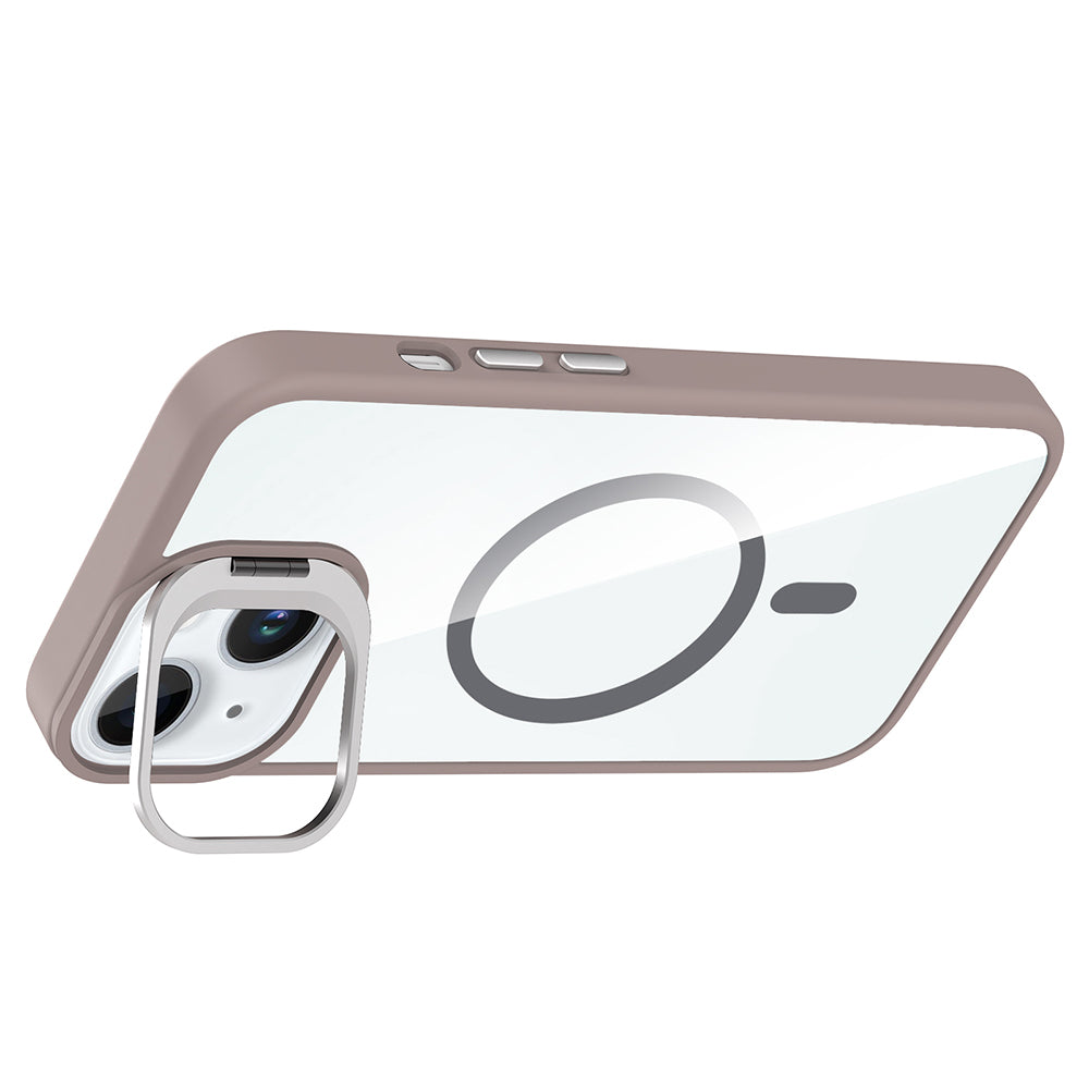 Apple iPhone 15 Kılıf Standlı ve Kamera Lens Hediyeli M-Safe Şarj Özellikli Zore Etro Kapak