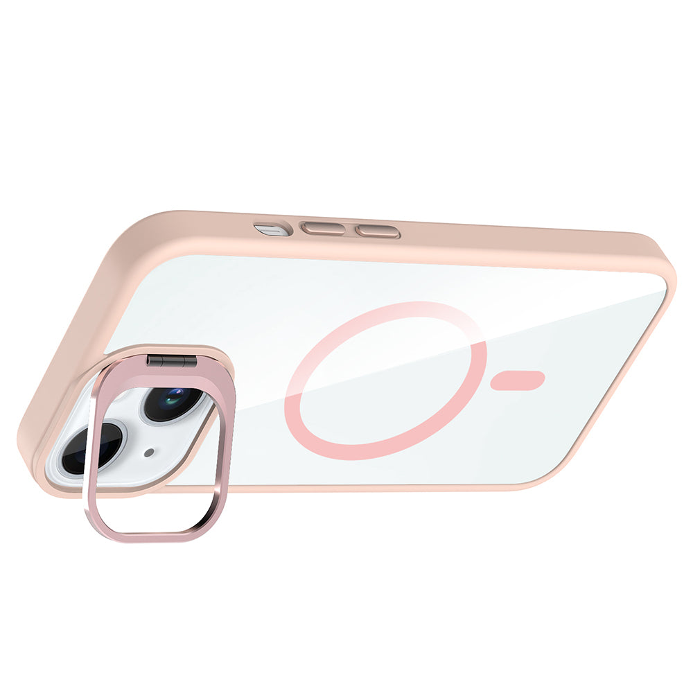 Apple iPhone 15 Kılıf Standlı ve Kamera Lens Hediyeli M-Safe Şarj Özellikli Zore Etro Kapak