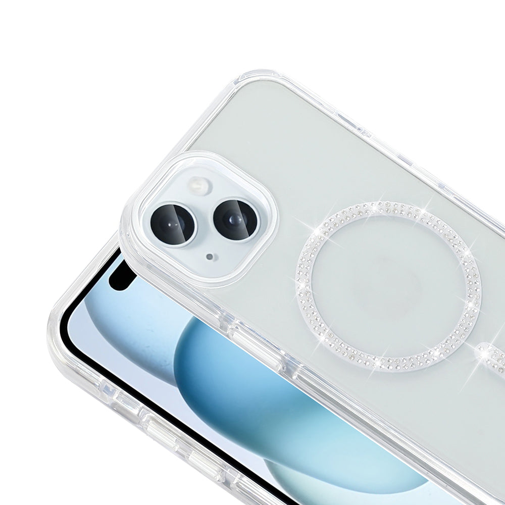 Apple iPhone 15 Kılıf Taşlı Tasarım M-safe Şarj Özellikli Zore Koment Silikon Kapak