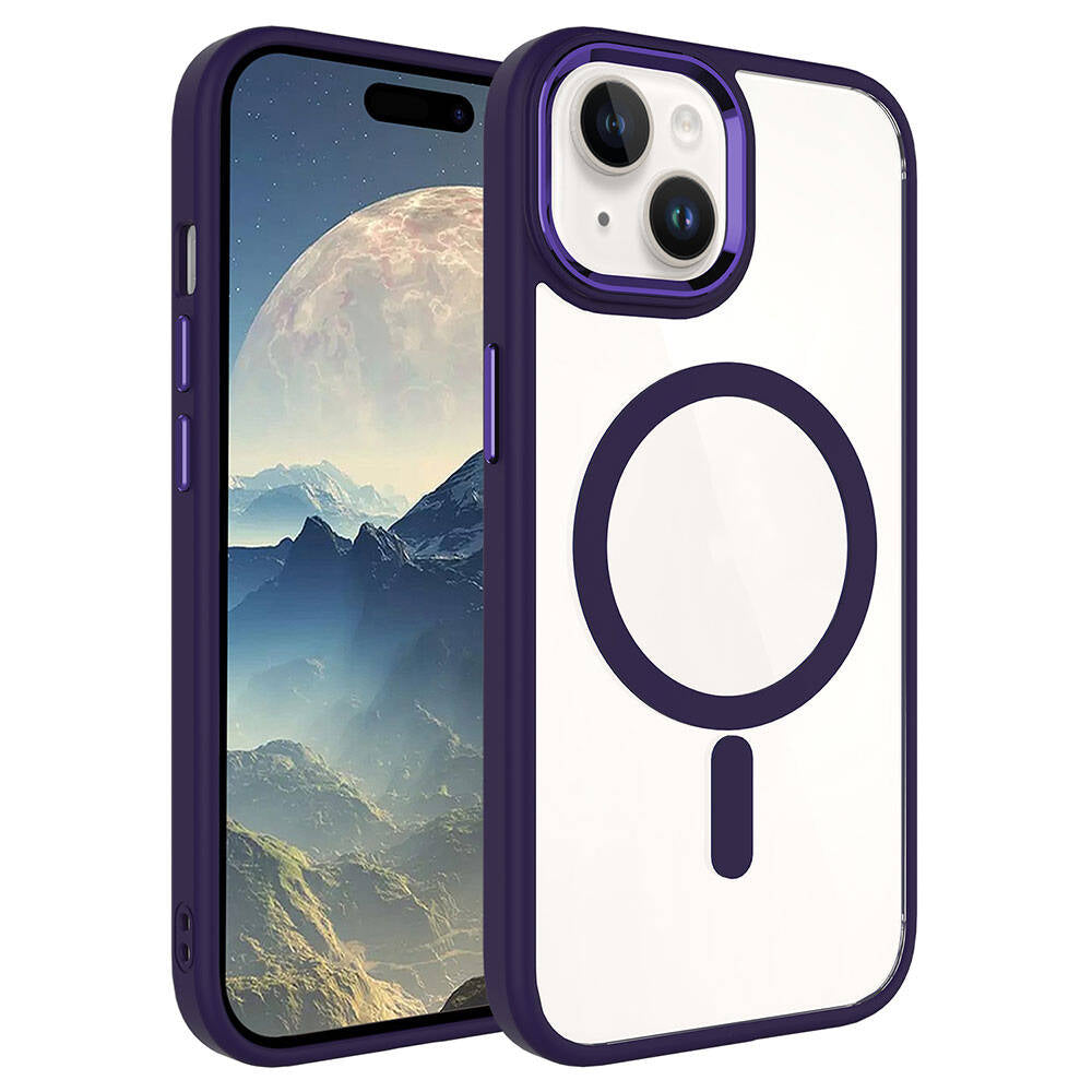 Apple iPhone 15 Kılıf Wireless Şarj Özellikli Zore Krom M-safe Silikon Kapak