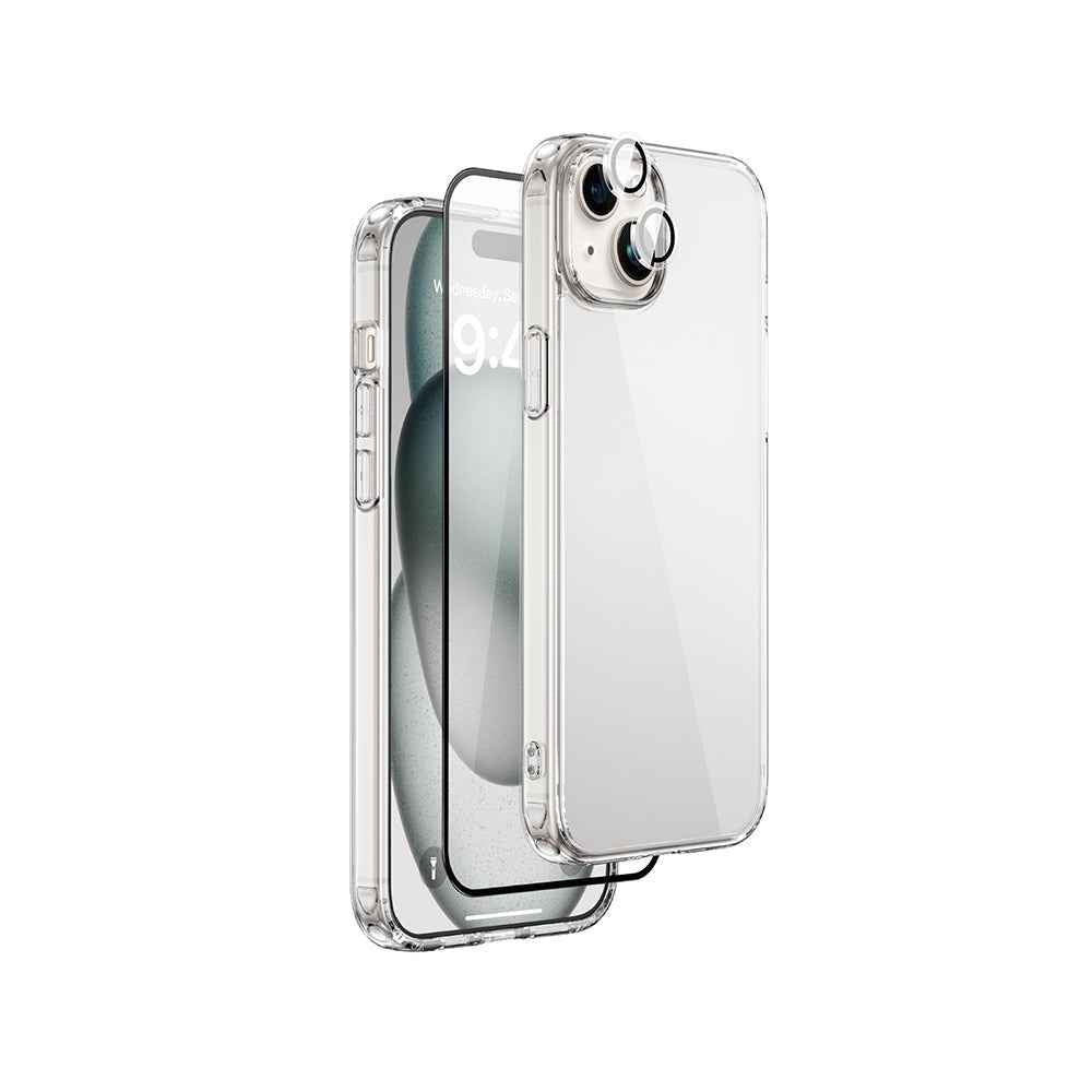 Apple iPhone 15 Plus Wiwu Wi-IP001 Kılıf Ekran Koruyucu Kamera Lensi 3in1 Koruma Seti