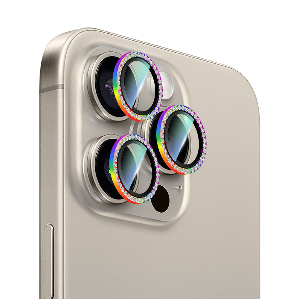 Apple iPhone 15 Pro CaseWorld Alloy Sparkling Diamond Serisi Taşlı Lens Koruyucu