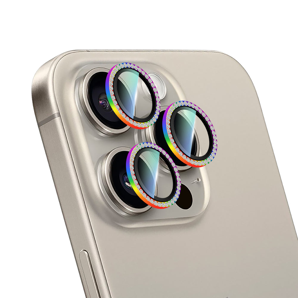 Apple iPhone 15 Pro CaseWorld Alloy Sparkling Diamond Serisi Taşlı Lens Koruyucu