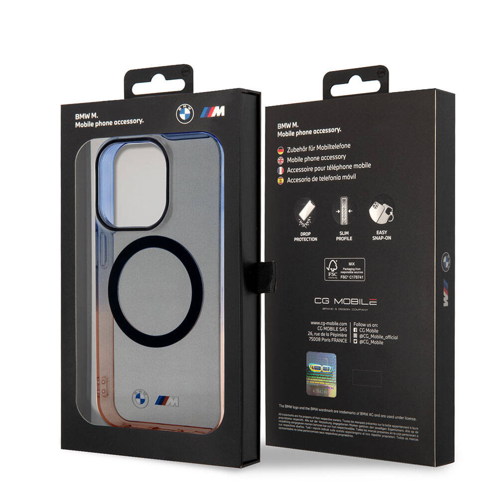 Apple iPhone 15 Pro Kılıf BMW M-safe Şarj Özellikli Transparan Renkli Çerçeveli Orjinal Lisanslı Kapak