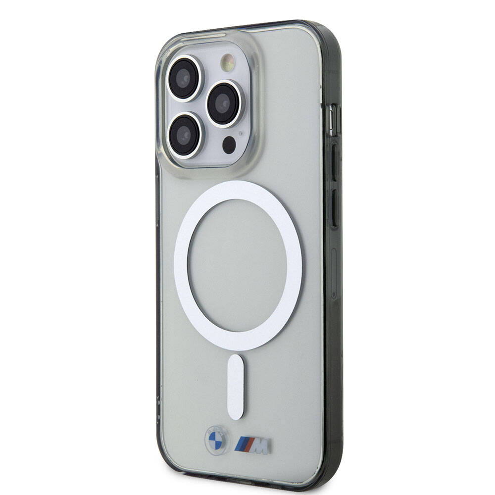 Apple iPhone 15 Pro Kılıf BMW M-safe Şarj Özellikli Transparan Silver Ring Orjinal Lisanslı Kapak