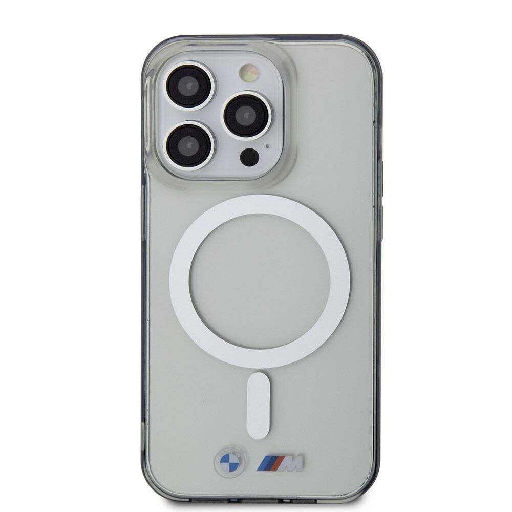 Apple iPhone 15 Pro Kılıf BMW M-safe Şarj Özellikli Transparan Silver Ring Orjinal Lisanslı Kapak