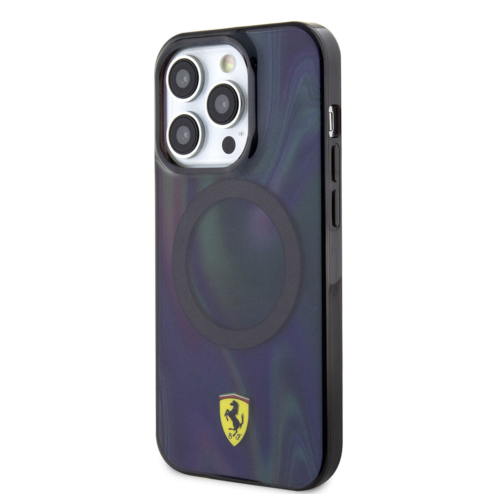 Apple iPhone 15 Pro Kılıf Ferrari Orjinal Lisanslı M-safe Şarj Özellikli Transparan Renk Geçişli Iridescent Kapak