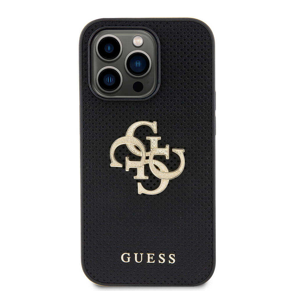 Apple iPhone 15 Pro Kılıf Guess Orjinal Lisanslı Delikli Yazı ve 4G Glitter Büyük Metal Logolu Kapak