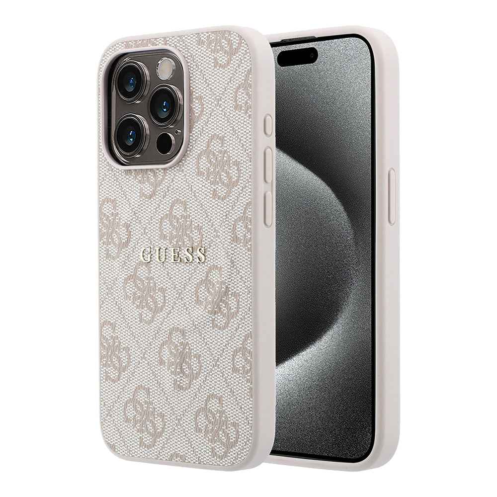 Apple iPhone 15 Pro Kılıf Guess Orjinal Lisanslı M-safe Kabartmalı 4G Desenli Yazı Logolu Kapak